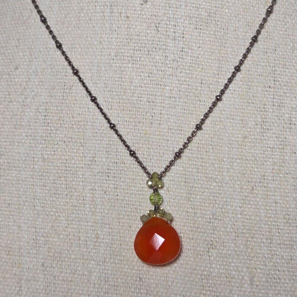 Liza Shtromberg Sterling Silver 925 Carnelian Peridot Teardrop Pendant Necklace